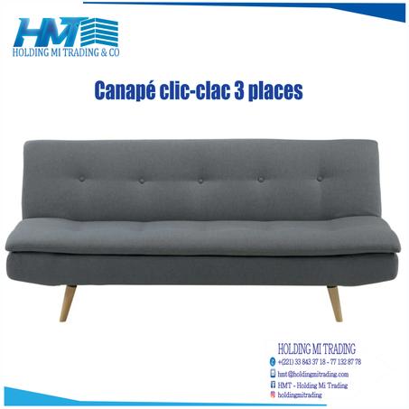 Canapé lit clic clac trois place couleur gris noir 