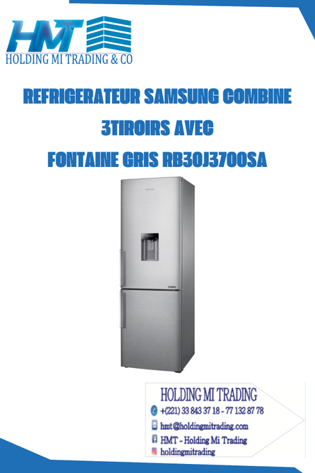 REFRIGERATEUR SAMSUNG COMBINE 3TIROIRS AVEC FONTAINE GRIS RB30J3700SA