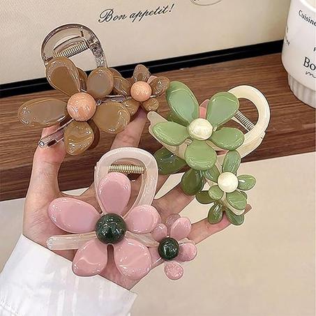مشابك شعر كبيرة على شكل زهرة للنساء، اكسسوارات شعر قوية غير قابلة للانزلاق للشعر الكثيف والرفيع، مشابك شعر انيقة ومتينة للاستخدام اليومي من 3 قطع