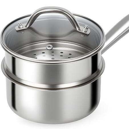 Ohtomber Stainless Steel Sauce Pan - Tri-Ply 1.5 Quarts Steamer for Cooking