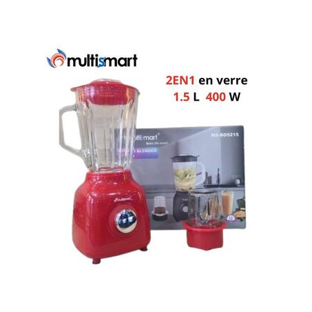 Multismart Blender 2EN1 Tasses En Verre - 400W - Rouge