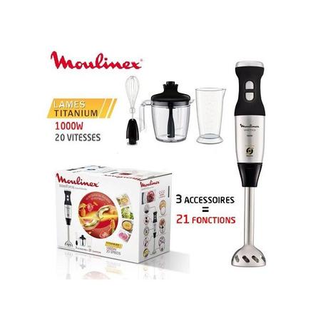 Moulinex Mixeur Plongeant Steel Force- 3En1 1000 Watts,- DD883D10- Noir-Argent -