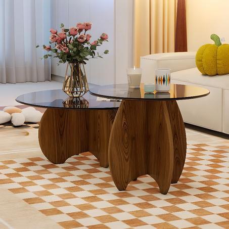 Ensemble Tables Basses Bois & Verre