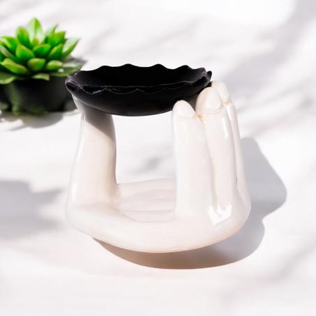 Encensoir Épuré en Céramique - Main Blanche et Soucoupe Noire