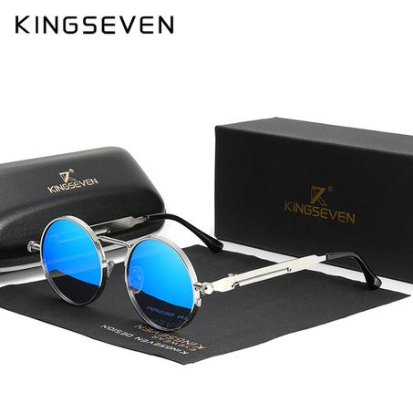 KINGSEVEN® LUNETTES DE SOLEIL STYLE STEAMPUNK, CLASSIQUE VINTAGE  N7579  - EFFET MIROIR -  POLARISER HD ET 100% UV400