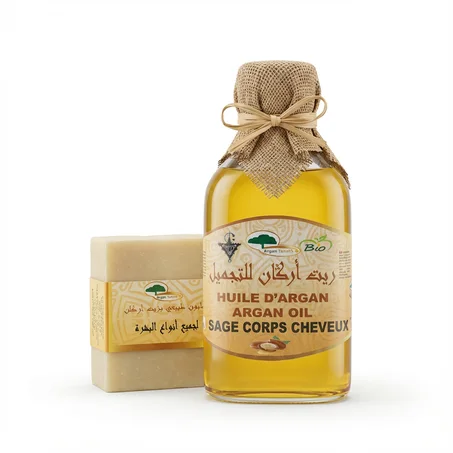 زيت أركان طبيعي 200ml مع صابونة أركان هدية – ترطيب عميق للبشرة ولمعان صحي للشعر