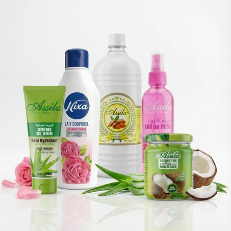 باقة تفاوين العناية المتكاملة للبشرة 5 في 1 - بخلاصة الورد، الألوفيرا، وزيت جوز الهند - ترطيب وتفتيح"