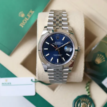 ساعة رجالي ستيل rolex datejust 41 باللون الفضي والأزرق