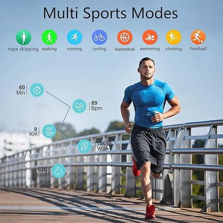 ترو فري ساعة جي تي 2 ذكية مع مكالمات بلوتوث/اشعارات ذكية، متتبع اللياقة البدنية مع اكثر من 100 وضع رياضي، اكسجين الدم/معدل ضربات القلب/النوم، مينا ذاتية الصنع، مقاومة للماء IP68، أسود