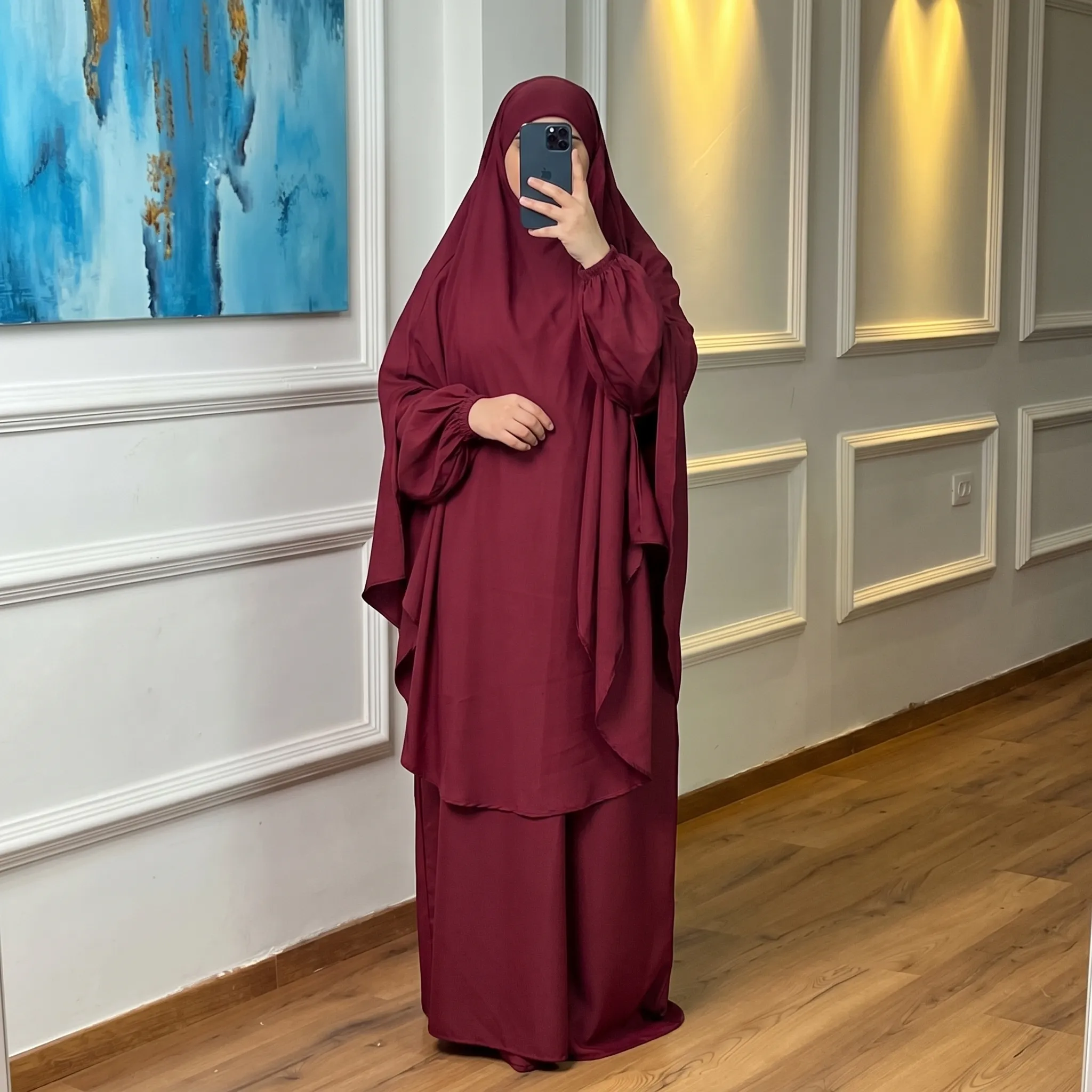 عباية بالخمار الساتر ثوب ثوب كريب روزا