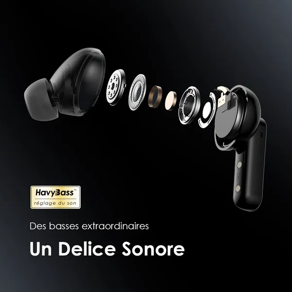 oraimo SpaceBuds Ecouteurs à réduction de bruit ANC 50dB avec personnalisation des commandes vocales