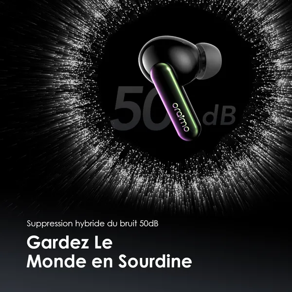 oraimo SpaceBuds Ecouteurs à réduction de bruit ANC 50dB avec personnalisation des commandes vocales