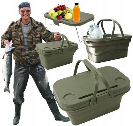 صندوق تخزين قابل للطي مع غطاء طاولة مدمج، دلو ثلج – اللون الأخضر (Zendim)