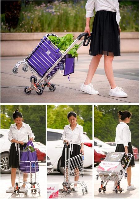 لم مع 8 عجلات، عربة تسوق للبقالة بمقبض مزدعربة بقالة كبيرة شديدة التحمل لتسلق السلاوج قابلة للطي، عربة تسوق قابلة للطي