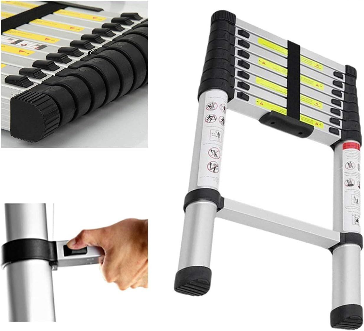 Echelle télescopique aluminium 13 marches H 5,2 m avec barre stabilisatrice