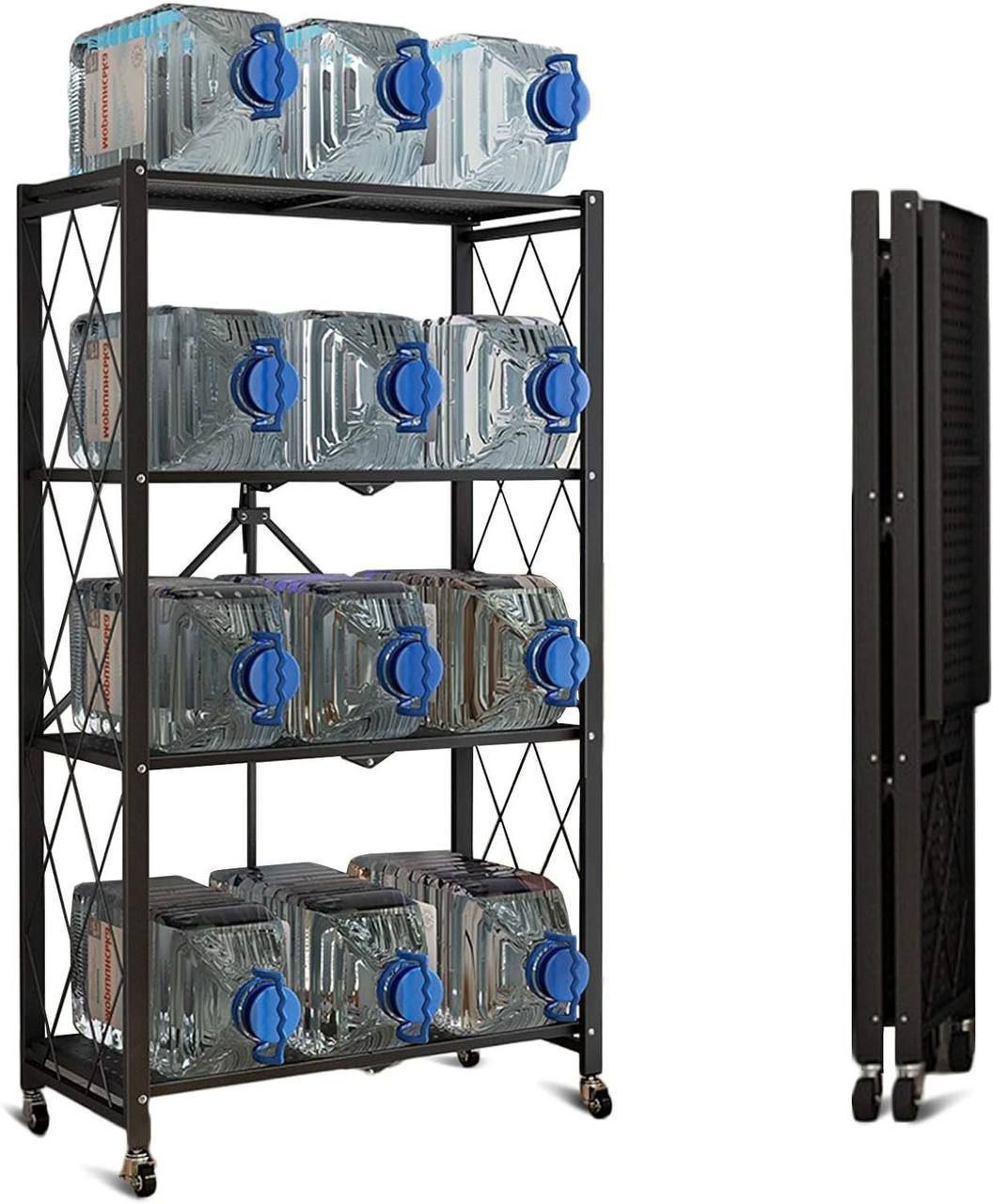 Étagère en Métal Pliable avec 4 Couches et Roues – Solution de Rangement Robuste et Mobile