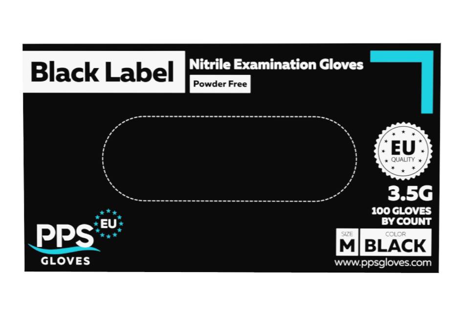 Gants Nitrile Noir Non Poudrés 3,5G - Boite 100 unités