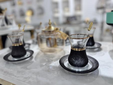 Service à Thé en Verre 6 Pièces NOIR