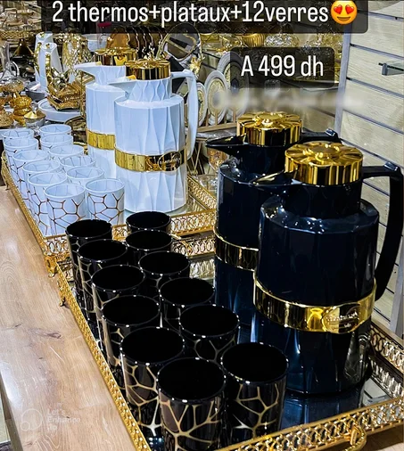بلاطو بريستيج + 2 طرموسات كبار + 12 كاس رخامة