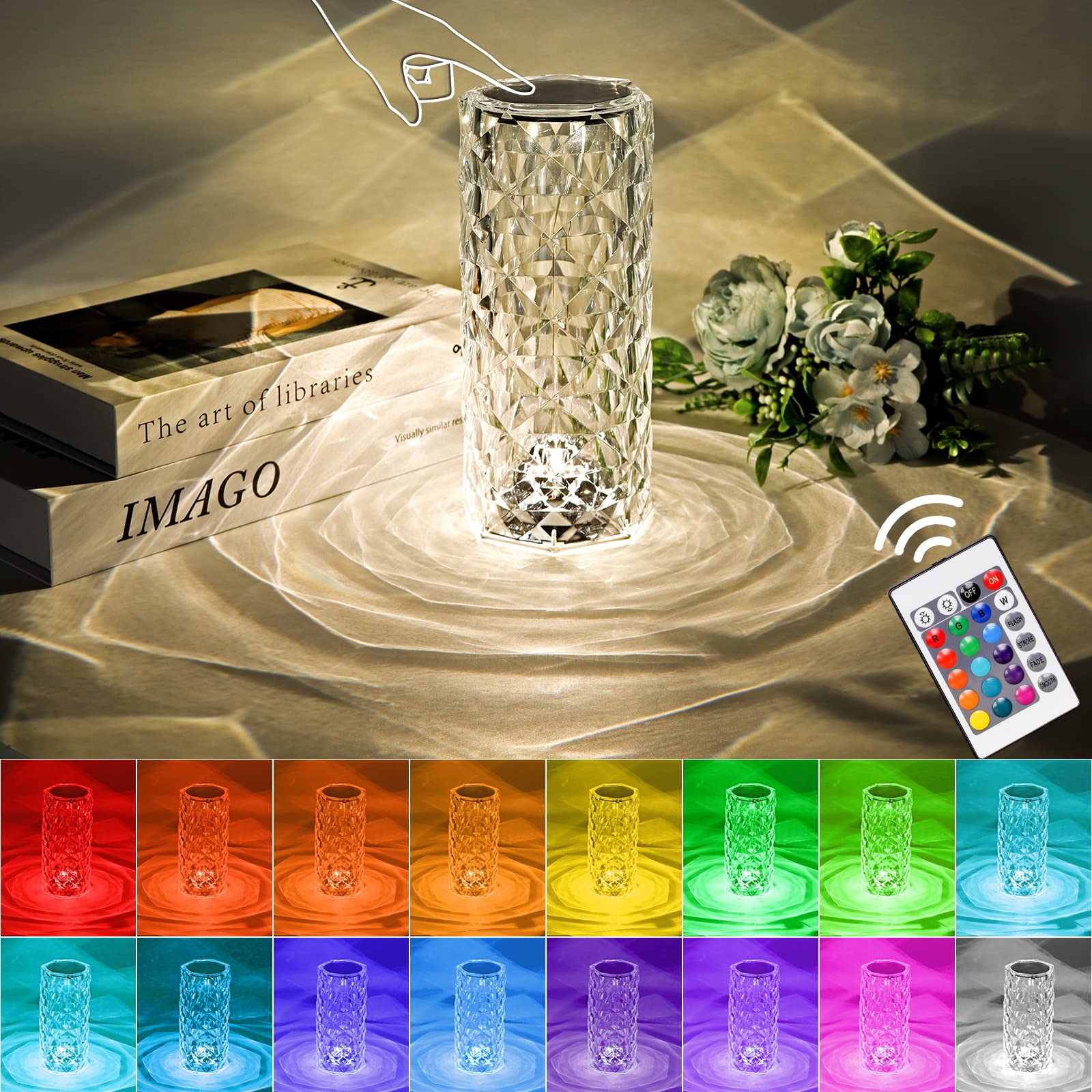 Lampe de table USB cristal DEL diamant rose barre veilleuse tactile lampes d