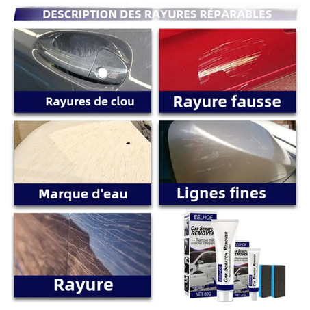 Kit De RéParation Rayures Voiture,Produit Efface Rayures Pour Voiture Dissolvant De Rayures Voiture Outil Cire RéParation Rayures Voiture Dissolvant De Rayures Avec éPonge, 80g