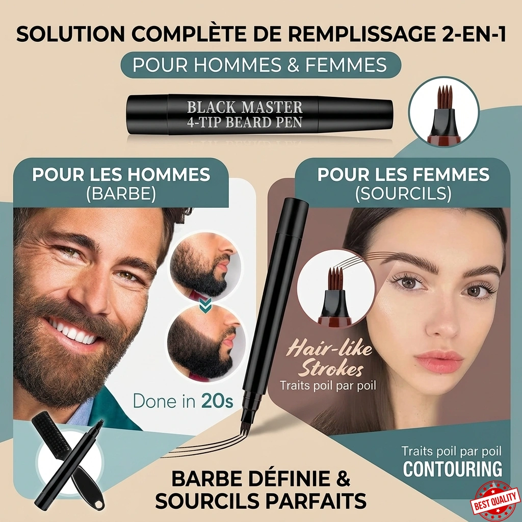 🧔👩 Stylo Correcteur 4 Pointes – Barbe & Sourcils Parfaits en 30 Secondes