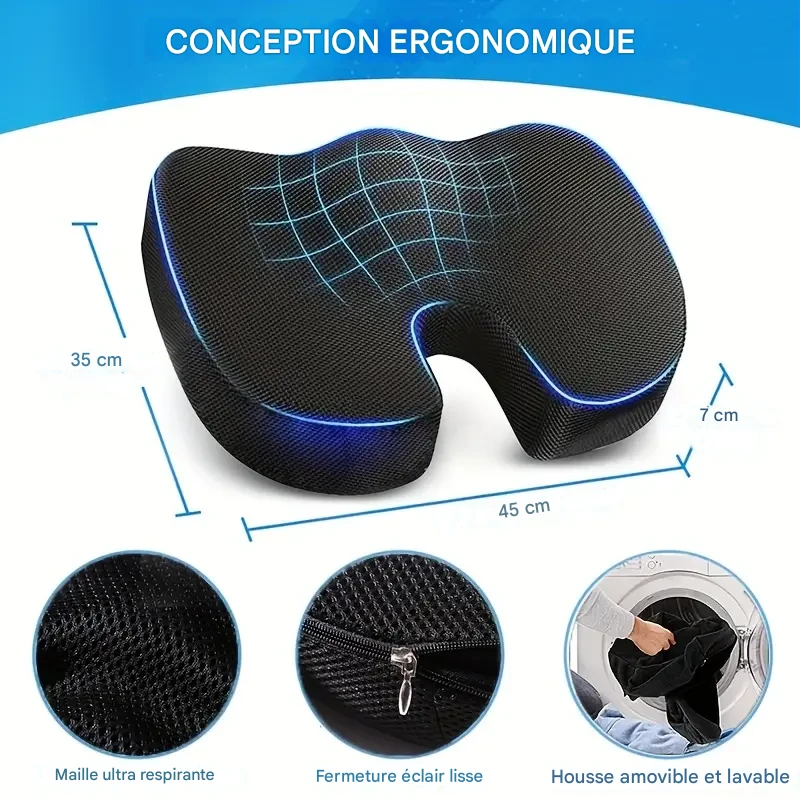 Coussin de Siège en Mémoire de Forme – Confort et Soulagement pour Dos, Sciatique et Coccyx