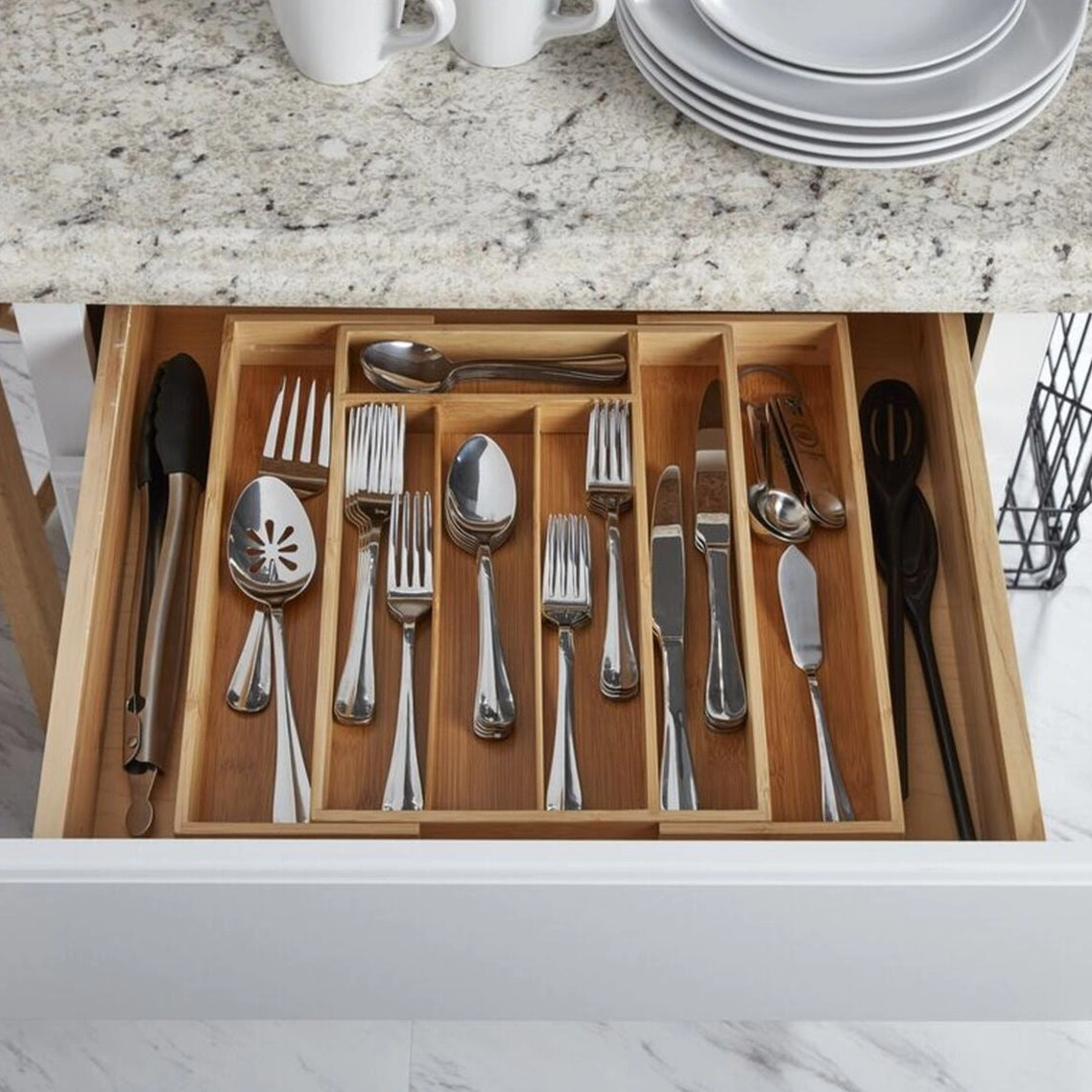 🍴 Range-Couverts Extensible en Bois de Bambou – Organisation Parfaite, Sans Effort