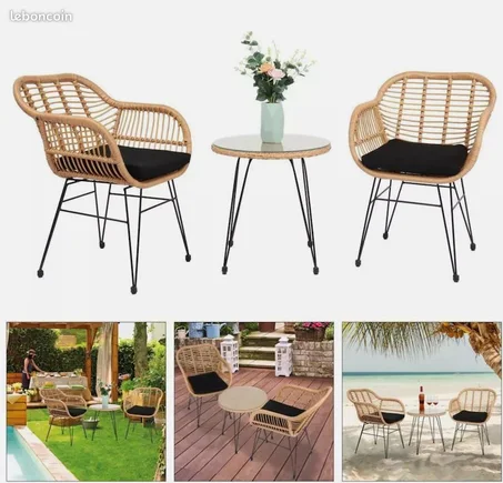 Pack BALI – Ensemble 2 Chaises en Rotin + Table Basse Design
