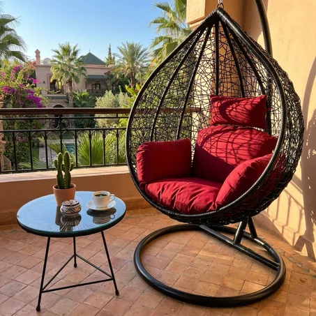 Pack Zen – Salon jardin relax balançoire + table + cactus