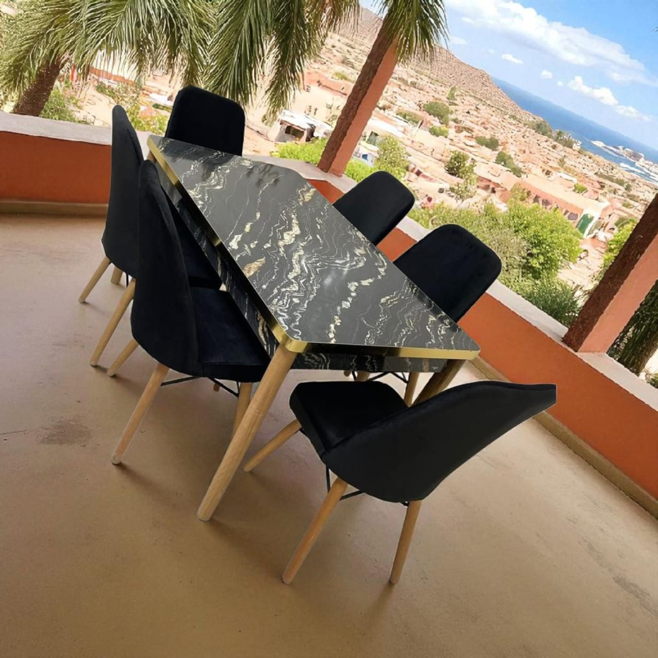 طاولة الجوهرة السوداء مع  6 كراسي