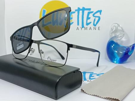 👓 نظارات كليب طبية 2 في 1 الشفافة : عدسة واضحة مع إمكانية تبدلها بزاج ديال الشوف -السوداء واقية من أشعة الشمس👓