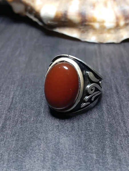 خواتم رجالي فضة عيار 925 المرصع حجر عقيق يماني القياس: 61