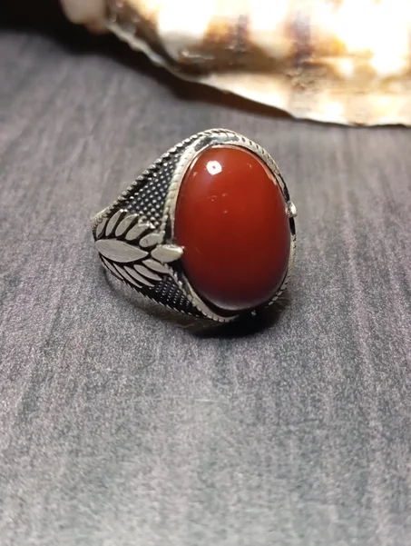 خواتم رجالي فضة عيار 925 المرصع حجر عقيق يماني القياس: 68