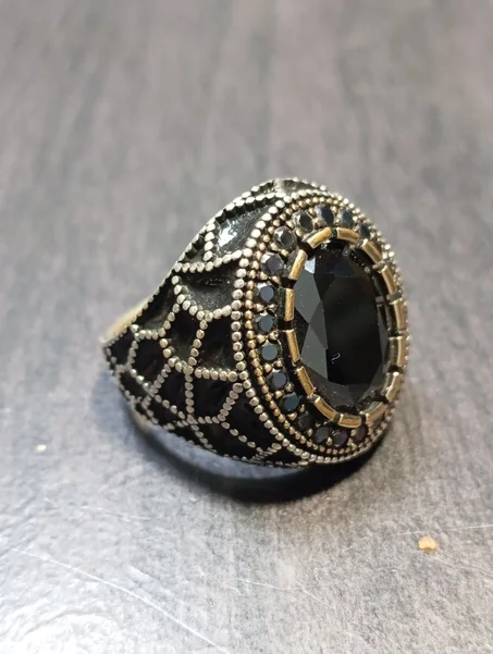 خاتم رجالي فضة عيار 925 مقاس 62