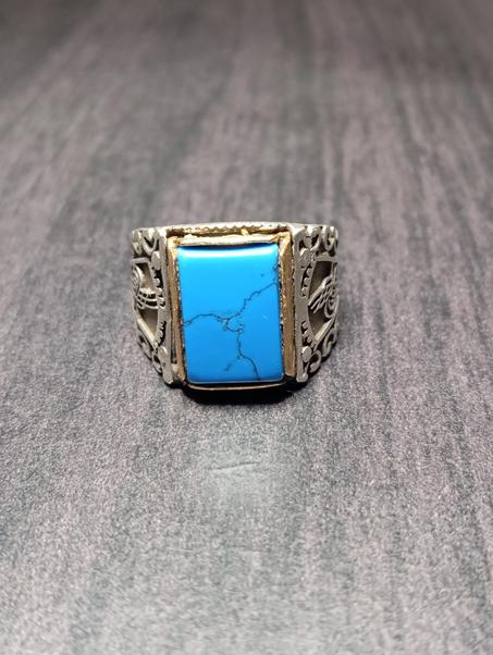 خاتم رجالي فضة عيار 925 حجر الفيروز