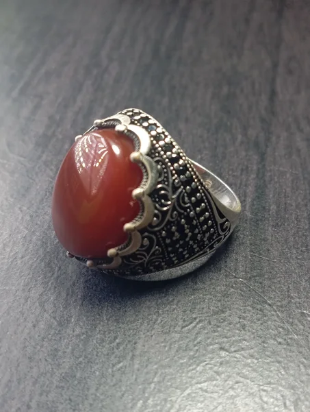 خاتم رجالي فضة عيار 925 مقاس 63