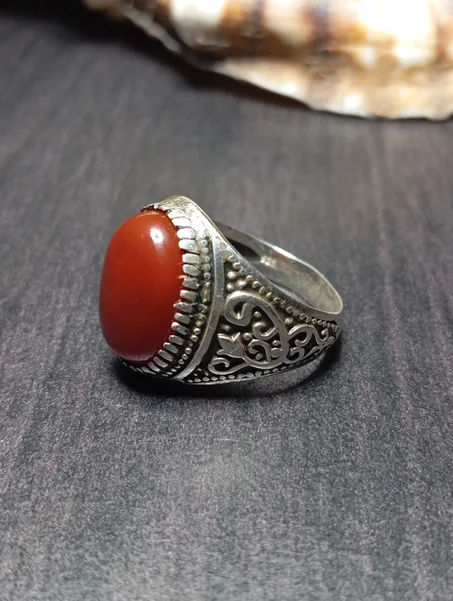 خواتم رجالي فضة عيار 925 المرصع حجر عقيق يماني القياس: 64