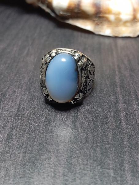 خاتم رجالي فضة عيار 925 حجر عقيق يماني أزرق القياس : 62