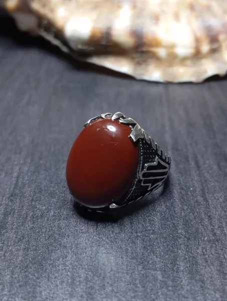 خواتم رجالي فضة عيار 925 المرصع حجر عقيق يماني