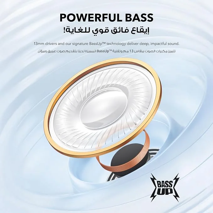 سماعات أذن لاسلكية Soundcore K20i من Anker، نصف داخل الأذن، بلوتوث، 36 ساعة تشغيل، شحن سريع، صوت نقي، تصميم مريح، تقنية إلغاء الضوضاء الإلكتروني (ENC) مع ميكروفونين لمكالمات واضحة، معادل صوت