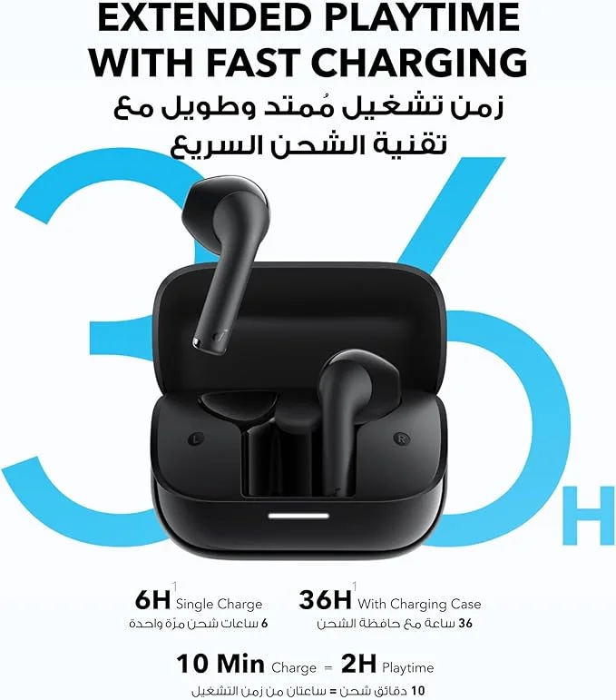 سماعات أذن لاسلكية Soundcore K20i من Anker، نصف داخل الأذن، بلوتوث، 36 ساعة تشغيل، شحن سريع، صوت نقي، تصميم مريح، تقنية إلغاء الضوضاء الإلكتروني (ENC) مع ميكروفونين لمكالمات واضحة، معادل صوت