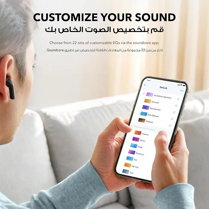 سماعات أذن لاسلكية Soundcore K20i من Anker، نصف داخل الأذن، بلوتوث، 36 ساعة تشغيل، شحن سريع، صوت نقي، تصميم مريح، تقنية إلغاء الضوضاء الإلكتروني (ENC) مع ميكروفونين لمكالمات واضحة، معادل صوت