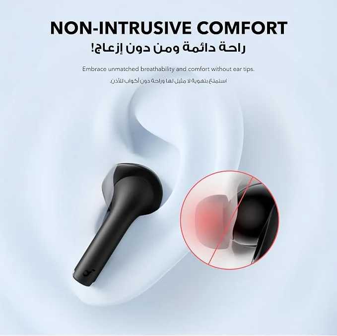 سماعات أذن لاسلكية Soundcore K20i من Anker، نصف داخل الأذن، بلوتوث، 36 ساعة تشغيل، شحن سريع، صوت نقي، تصميم مريح، تقنية إلغاء الضوضاء الإلكتروني (ENC) مع ميكروفونين لمكالمات واضحة، معادل صوت