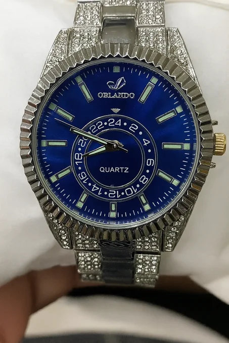 Title: Orlendo Diamond Chrono Black – Luxury Steel Watch