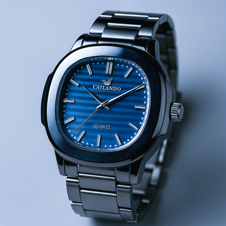 Montre ORLENDO Classique à Cadran Bleu en Acier Inoxydable