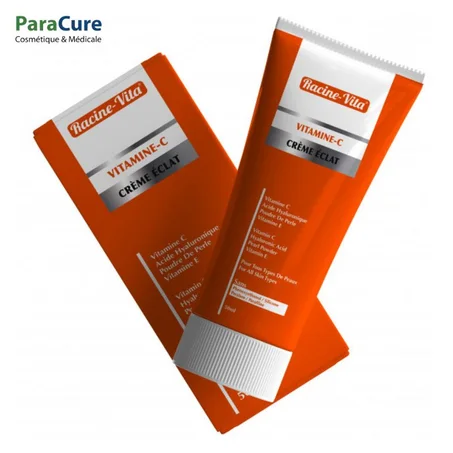 RACINE VITA VITAMINE-C ACIDE HYALURONIQUE POUDRE DE PERLE VITAMINE E CREME ECLAT