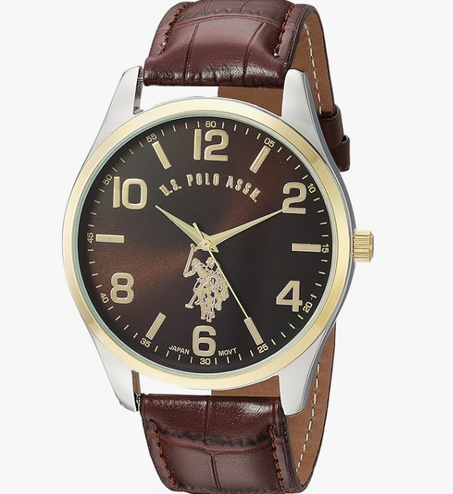 ساعة يو اس بولو للرجال USC50225- انالوج، كاجوال، بمينا أسود، بسوار بني
