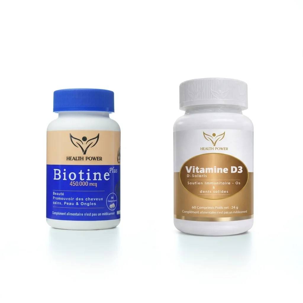 Pack anti-chutes cheveux; Biotine 450 µg + Vitamine D3 HealthPower
