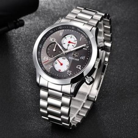 Benyar ساعة أنيقة و مقاومة للماء. بتقنية الكرونوغراف مع زجاج مدرع غير قابل للخدش